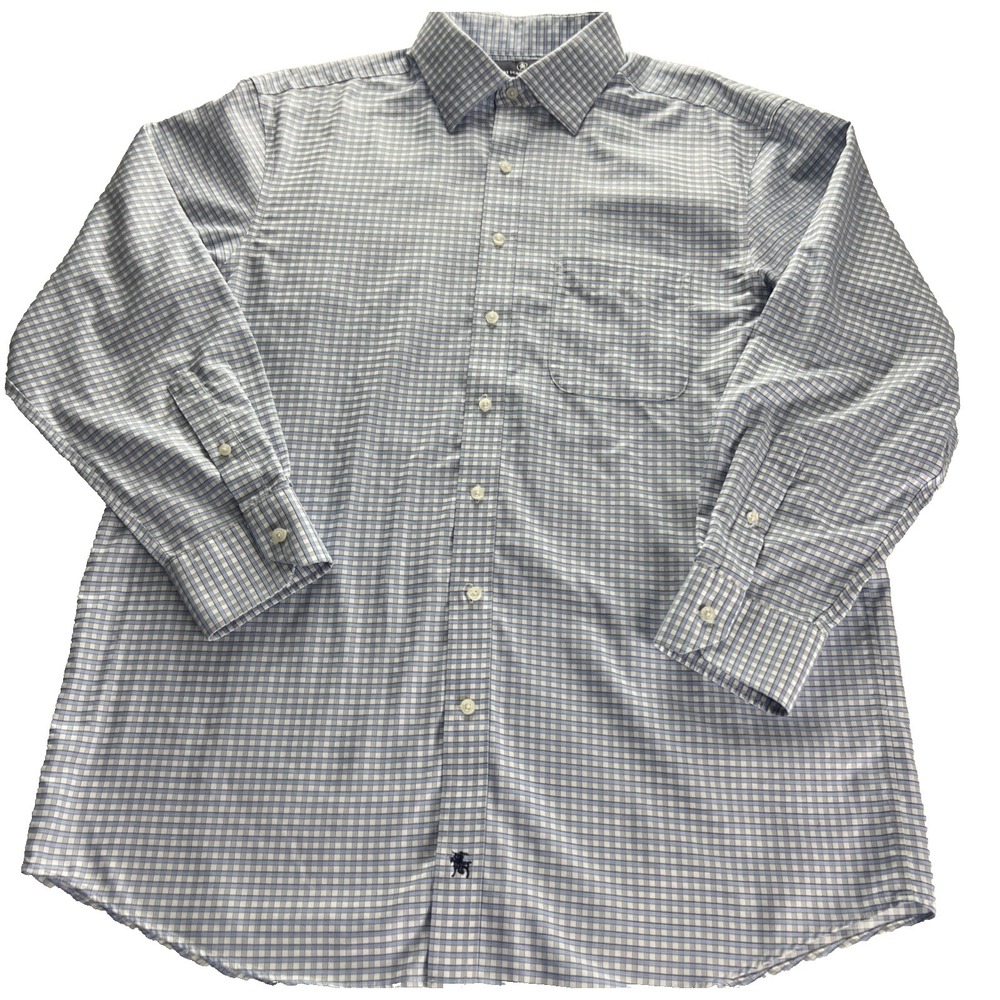 Hart Schaffner Marx Shirt Mens 16.5/33‎ Blue Herringbone Pima Cotton LS A5